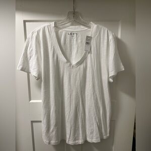 LOFT Women's White V-Neck Short Sleeve Tee